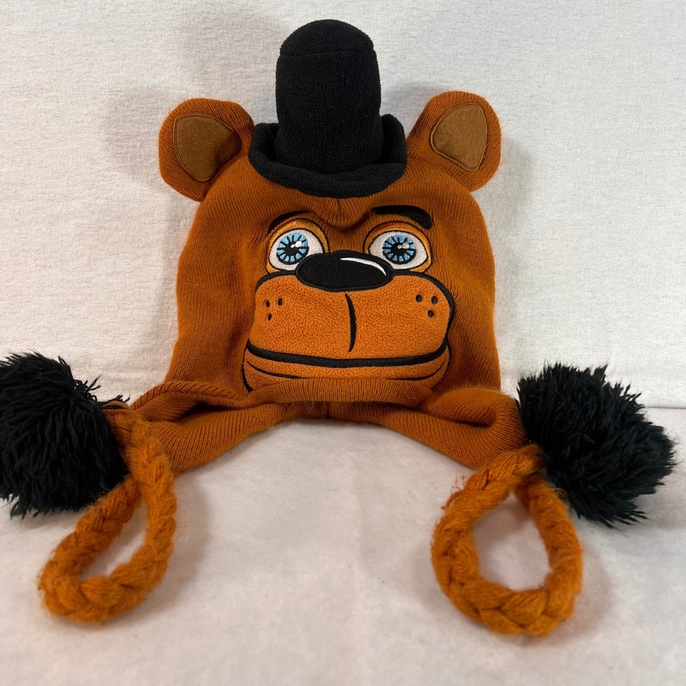 Five Nights At Freddy's Freddy Fazbear Earflap Beanie Hat Pom Pom OSFM
